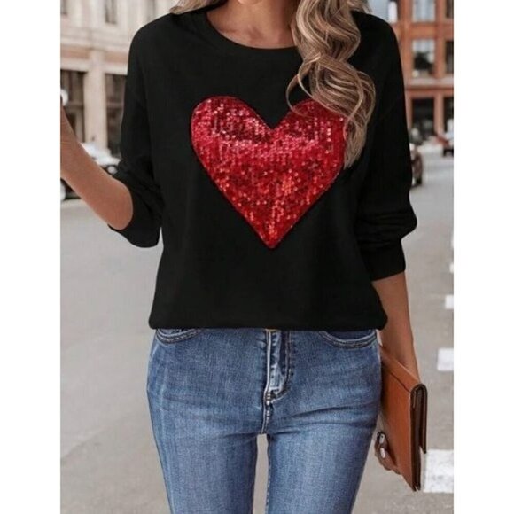 Black Casual Heart Shoulder Sweatshirt Top - Picture 5 of 8